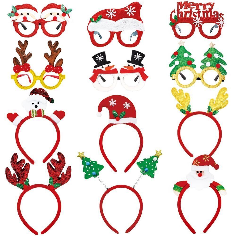 3644 12Pcs Christmas Headbands Glasses Frames Decoration, Reindeer Antler